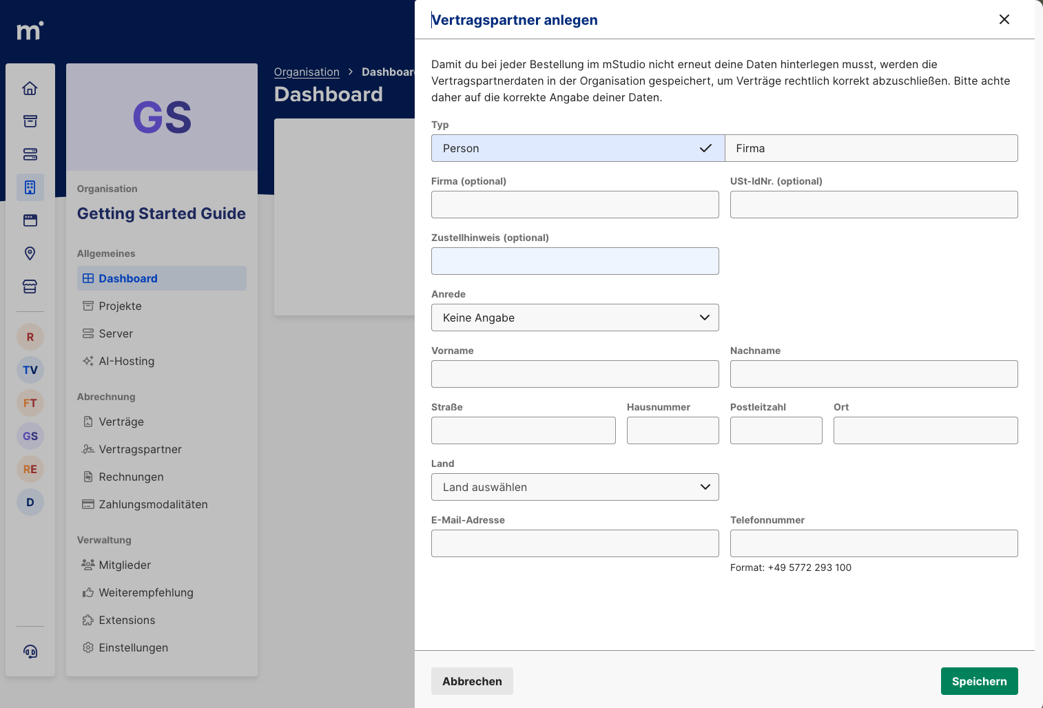 Configure contract partner