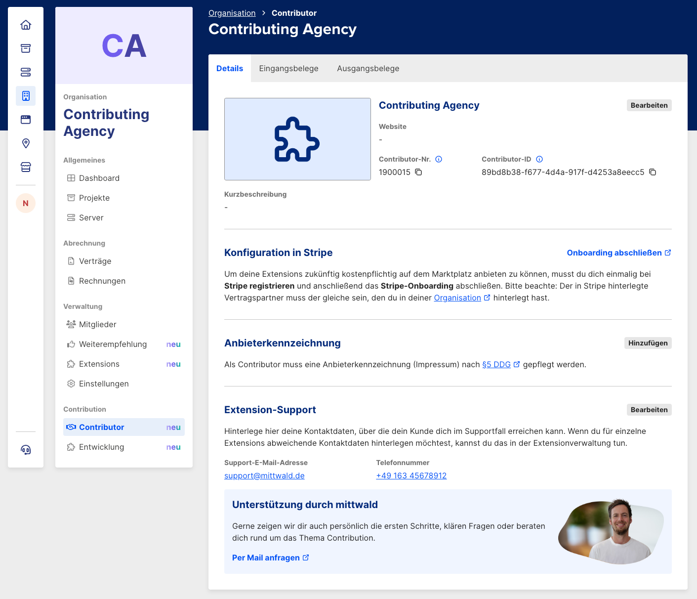 Screenshot of the Contributor management in the mStudio