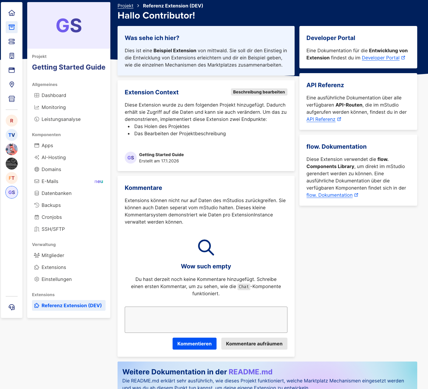 Die Extension Instance aufrufen